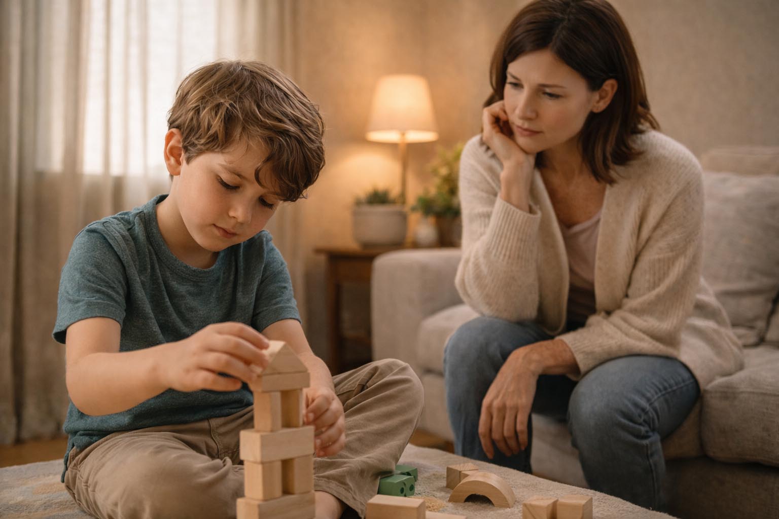 Parent comforting a child who may need therapy